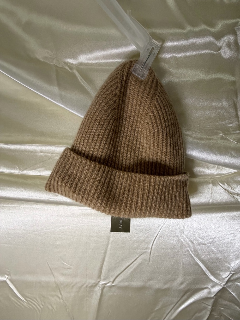 J.Crew BM739 100% Cashmere Beanie Hat Camel Tan Ribbed Cuff NWT One Size